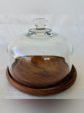 Vintage 1970s Goodwood Teak Glass Cloche 7” Cheese Dome / Charcuterie‎ Server